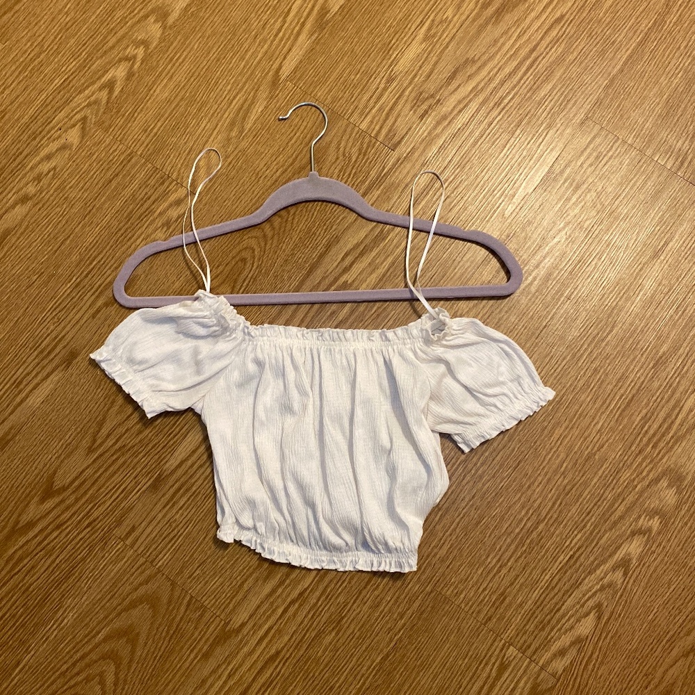 WHITE CROPPED PEASANT BLOUSE